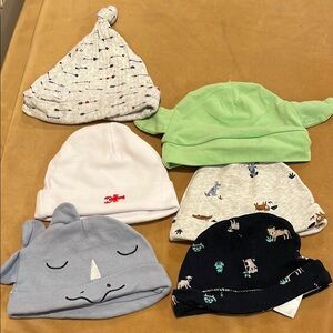 Baby hat bundle- assorted brands, White, Green, Cream Hats Collection